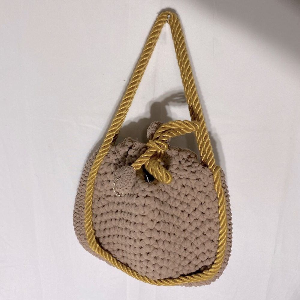 5/$25 Vintage Handmade Crochet Chunky Knit Knit Taupe Handbag Purse